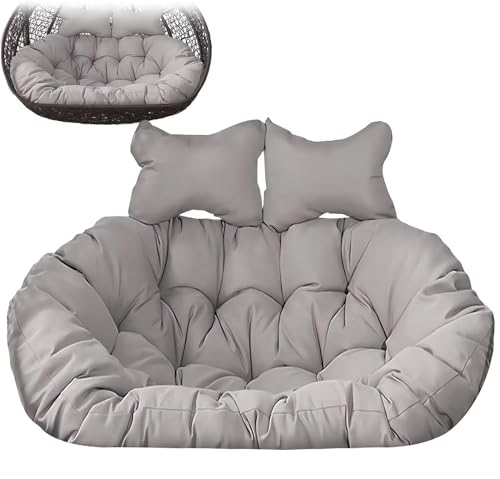 HIOSIEFUO Double Hanging Wicker Chair Cushion, Hanging Hammock Chair seat Cushion Replacement, Thickened Large 2 Person Wicker Swing Chair for Outdoor Garden, Waterproof and Fluffy (Color : Gray)