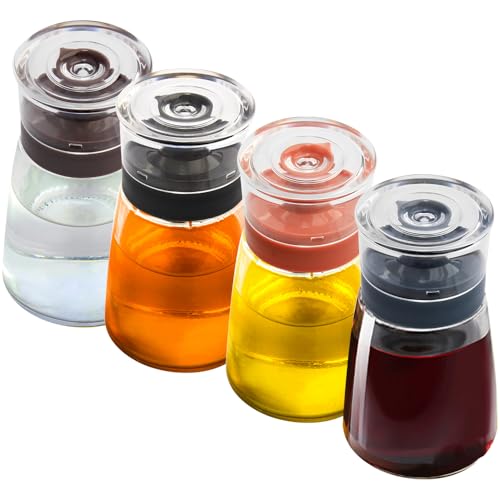 Botellas dispensadoras de aceite y vinagre de vidrio pequeñas a prueba de fugas de 5.5 onzas para cocina, camping, viajes, barbacoa (negro, rojo, azul y marrón)