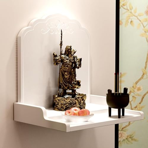 Altar de Buda blanco de 32cm en madera mesa de ofrendas para pared estilo pagoda 4