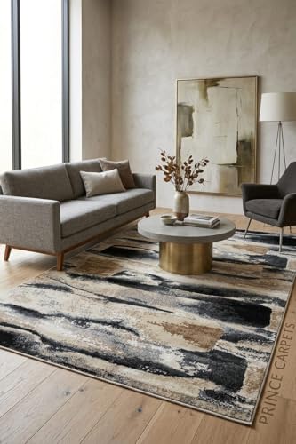 Image of 5 x 7 Feet Modern Carpet for Living Room | Non-Fade Soft Floor Rug for Hall & Bedroom | Easy Clean & Non-Slip Backing