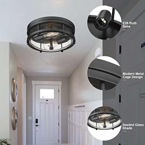 Rosient Flush Mount Ceiling Light Fixture, Modern Farmhouse Semi Ceiling Light With Seeded Glass For Bedroom, Entryway, Kitchen Hallway, Ros90 Bk #TOP1
