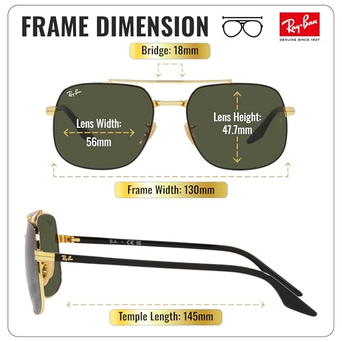 Image of Ray-Ban RB3699 Square Shaped Sunglasses for Men & Women with Official RAYBAN Eyewear Kit