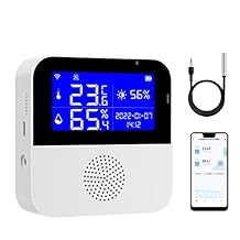 WiFi Thermometer Hygrometer with Waterproof Probe Smart Temperature Humidity Sensor with LCD Backlit Screen & Calibration Function, App & Buzzer Alert, Indoor Temperature Monitor for Home Pet