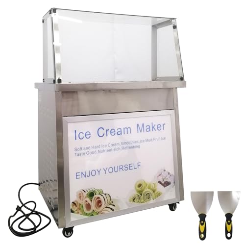 WYDDDARY Ice Cream Maker Fried Ice Cream Machine Ice Cream Roll Maker Commercial Stir-Fried Yogurt Maker with Six Buckets and Light 110V 1200W