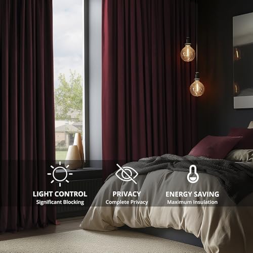 HPD Half Price Drapes Signature Velvet Thermal Blackout Curtains for Living Room 120 Inch Long (1 Panel) Rod Pocket Insulated Blackout Curtains for Bedroom Window Curtains, 100W x 120L, Burgundy
