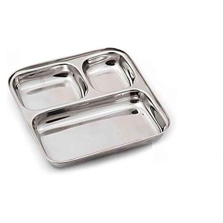 Buy Kanshita's Rasoiware Stainless Steel 3 Compartment, Divided, Partition Lunch/Dinner/Bhojan/Thali Plates (Pack of 3) Online at Low Prices in India