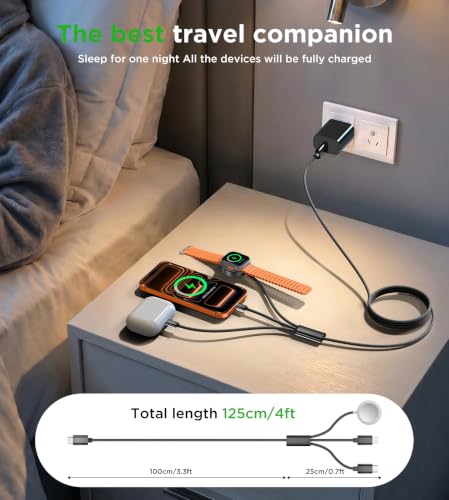 Image of Travel Essentials Multi Charging Cable with 20W Charger Block | 3 in 1 Type C /Lightning /Magnetic Charging Cable for Apple Watch Charger,iPhone Charger,Cruise Vacation Camping Essentials-4FT