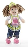 Apple Dumplin Delton 14' Cloth Doll, Denim Jeans, Green Floral Apron, Brown Hair