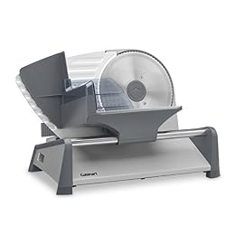 Cuisinart Kitchen Pro Food Slicer, Meat Slicer with Slice Control Knob Adjusts from 1/32" to 1/2" to Slice Bread, Roasts, and Firm Cheeses, Removable 7.5" Stainless Steel Cutting Blade, FS-75, Gray