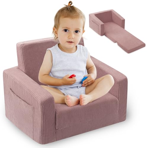 Toddle & Kids Chair,2-in-1 Soft Toddler Couches That Fold Out,Toddler Chairs Comfy 1-3 Years Old,Convertible Sofa to Lounge,Pink