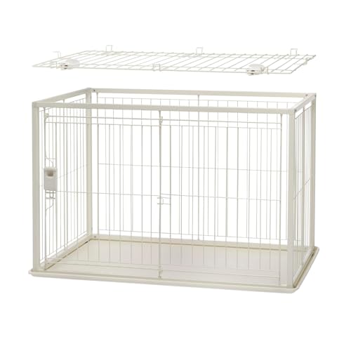 ペットサークルと専用屋根面のセット 90-60 ホワイト | ペット ケージ トレー付 幅90cm 超小型犬 小型犬 屋根つき スライドドア スチール おしゃれ モダン 白 ザッカLab.