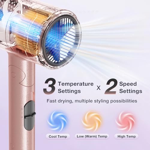 Image of BABONIR 1875W Diffuser Hair Dryer, Ionic Foldable Blow Dryer, Pink | Fast Drying Hair dryer for Curly & All Hair Types, 3 Heat & 2 Speed, Concentrator & Diffuser, Compact & Portable, Women