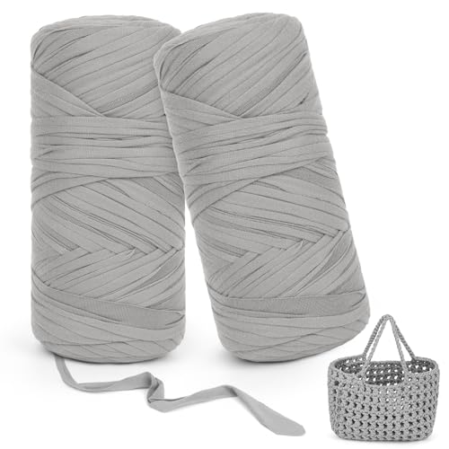 Aeelike 2cm Textilgarn für Anfänger, Dicke T-shirt Garn, Weiches Bändchengarn Strickwolle, 400g T Shirt Strickgarn für DIY-Kunsthandwerk, Heimdekoration, Taschen, Körbe, Decke