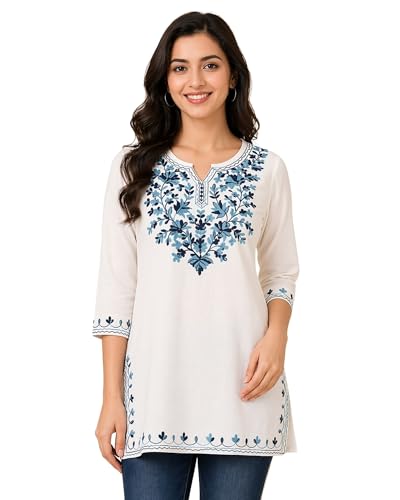 Image of Women's Pure Cotton Embroidered Short Kurtis