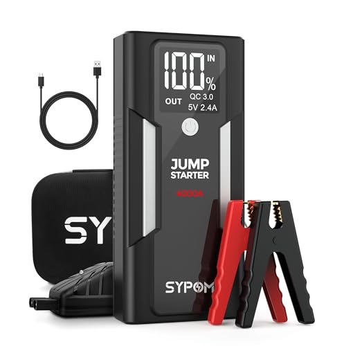 Avviatore di emergenza SYPOM, avviatore di emergenza per batteria dell’auto con picco di 4000A (per tutti i tipi di gas o fino a 10L di gasolio), pacco batteria di avviamento per auto portatile