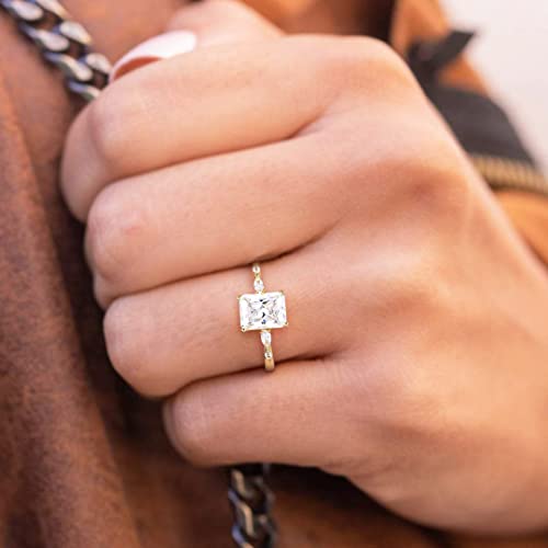 Tigrade 3Ct Engagement Ring For Women Radiant Cut Cubic Zirconia Wedding Band Cz Promise Anniversary Ring Size 3-12.5, Gold, Size 7 #TOP3