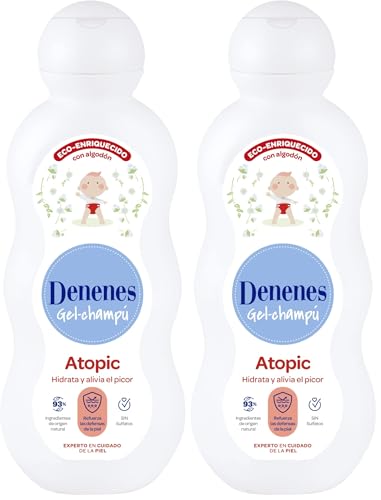 Denenes Atopic - Gel Champú con Algodón Ecológico, Hidrata y Alivia, Sin Sulfatos, Apto para Pieles Sensibles y Atópicas, con 93% de Ingredientes de Origen Natural - 600 ml (Paquete de 2)