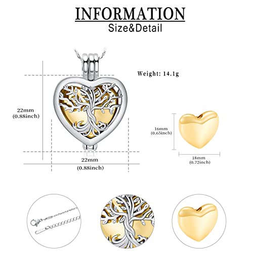 Tree of Life Urn Necklaces for Ashes Heart Shape Cremation Jewelry Memorial Keepsake Jewelry Gifts for Women Men Memorial Lockets Ashes Holder for Pet (Silver-gold) - Image 2