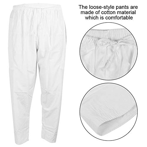 Trousers for Men White Men Muslim Trousers Cotton Loose- Afghan Pants with Waist Elastic Band for Prayer, White (XL-White)2