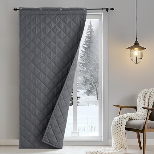 NICETOWN Thermal Insulated Door Curtain, Windproof Blackout Curtain for Winter Heavy Duty, Energy-Saving Soundproof Front Door Cover Thickened Screen, Grey, 96 x 208 cm, 1 Panel