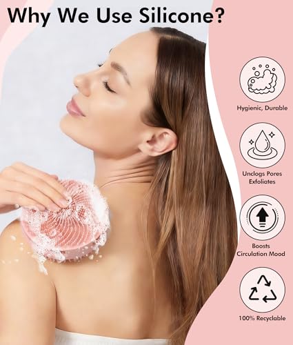 EaTubano 3 Pack Silicone Body Scrubber, Dual-Sided Exfoliating and Massage Scrubber for Women Men, Gentle Bath Shower Brush for All Skin Types with Rich Foaming (Pink+Green+Grey)