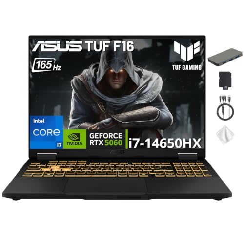 Image of ASUS TUF F16 16 inch FHD+ 165Hz Gaming Laptop, Intel Core i7-14650HX, 64GB RAM, 3TB Storage (2TB SSD+1TB Docking Station Set), GeForce RTX 5060 8GB GDDR7, RGB Backlit Keyboard, Windows 11 Pro, Jaeger Gray
