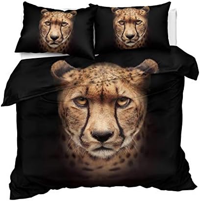 Cheetah Face Bedding Set Leopard Cool Duvet Cover Wild Animal Home Textile Black 3D Bedroom Comforter Cover Set, 3-Piece Bedding Set Duvet Cover Set with 2 Pillowcase, Soft Microfiber,US Twin