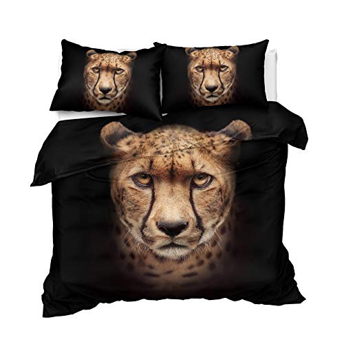 Cheetah Face Bedding Set Leopard Cool Duvet Cover Wild Animal Home Textile Black 3D Bedroom Comforter Cover Set, 3-Piece Bedding Set Duvet Cover Set With 2 Pillowcase, Soft Microfiber,Us Twin #TOP2