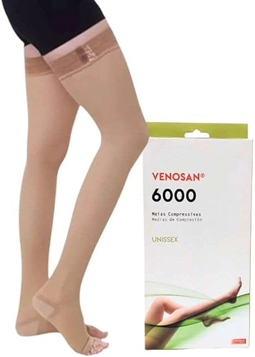 Meia Venosan 6000 de Média Compressão 20-30 mmHg 7/8 Bege Pé Aberto Varizes Gravidez Idoso