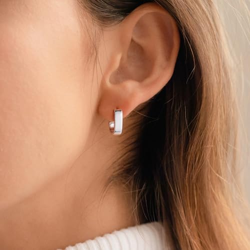 IEFWELL Solid 925 Sterling Silver Earrings for Women - Small Chunky Silver Earring for Women Hypoallergenic, Dainty Thick Huggie Hoop Earrings Trendy, Jewelry Gifts4
