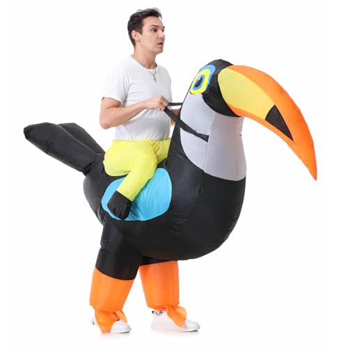 CHOIEO Halloween Inflatable Costume for Adult Funny Blow Up Animal Costume Ride-On or Full Body Suit Cosplay Outfit for Party (Toucan)