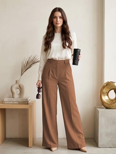 Image of GRECIILOOKS Trousers for Woman | Womens High Rise High Waist Flared Korean Style | Formal Pant for Women Office Wear| Track Pants for Womans Elegant for College & Events (Available in Plus Size)