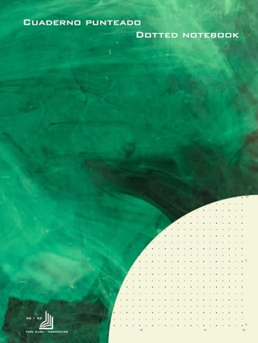 Cuaderno punteado – Dotted notebook: Cuaderno clásico con hojas punteadas. Tapa dura. Color verde clorofila, tamaño A4 21x27 cm, 104 hojas, papel crema 80gr/m2.