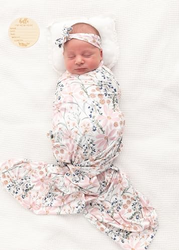 Vollmic Newborn Baby Swaddle Set Headband Beanie and Name Card