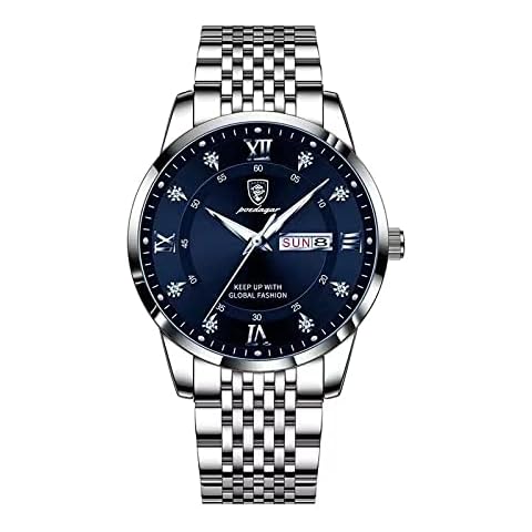 zchao Men's Watch Stainless Steel Button Hidden Clasp Quartz Watch 836SilverBlue Cover