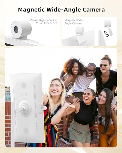 Image of 32 inch Portable TV on Wheels, 1080p Smart Touchscreen Display, Rolling Monitor with Magnetic Wide-Angle Camera, Android 13,Built-in 6-8h Battery, 10W Stereo Speakers,Remote Control, 6+128GB Storage,White