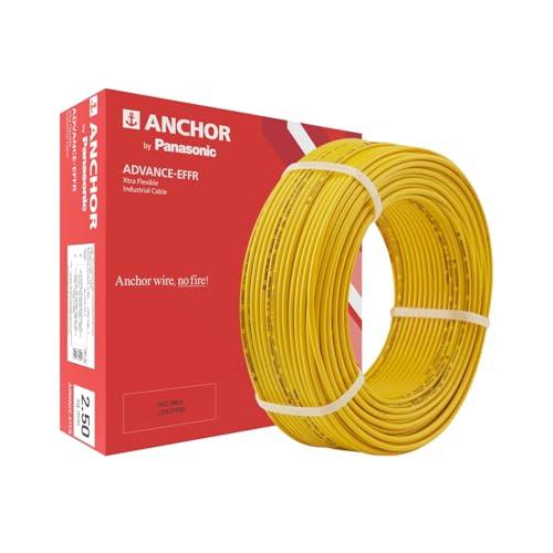 Image of Anchor By Panasonic 90 Meter Advance EFFR 1 sq mm Wire, Class 5 Flexible Copper Conductors, S Mark (STQC) & CE Certified Wire with Superior Flexibility for Industrial and Home Usage (Yellow)