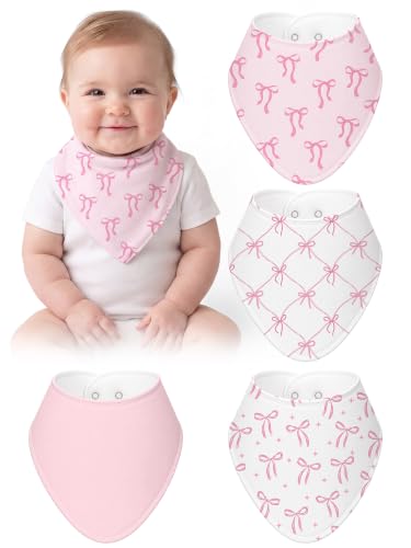 Image of 4 Pcs Baby Bandana Bib Cute Baby Nursery Decor Cotton Newborn Infant Feeding Drool Bib for Drooling and Teething Girl Boy