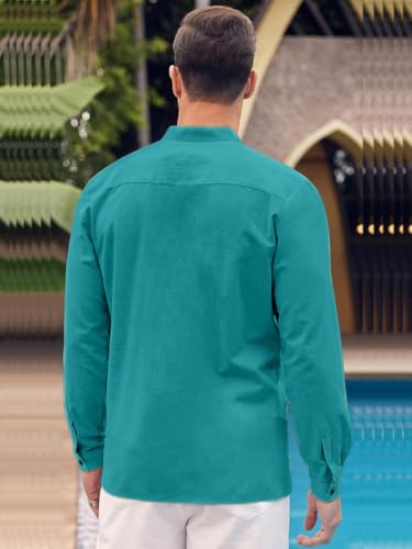 Image of Mens Casual Button Down Shirt | Cotton Luster Long Sleeves Shirts | Mandarin Collared Shirts