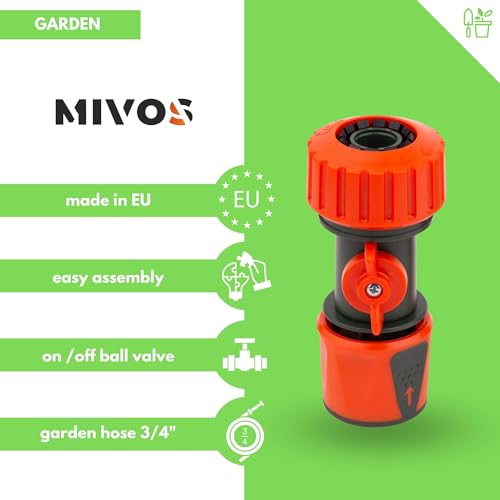 Mivos 2 x quick connector with regulating valve for 3/4 inch (20 mm) water hose, hose coupling with ball valve - Image 2