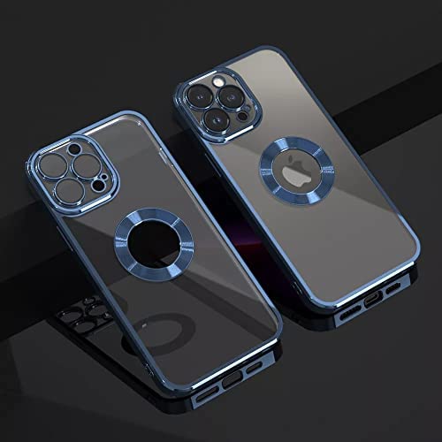 Image of MIDOS Silicone Back Cover Compatible With iPhone 15 Case Ring Logo Cut With Lens Protection Chrome Back Case Cover For-iPhone 15 (Blue)