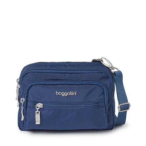 Baggallini Triple Zip Small Crossbody Bag for Women – 8×6 Lightweight Convertible Fanny Pack Belt Bag