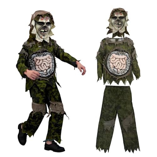 Disfraz de esqueleto con máscara zombie para niños miniatura 1