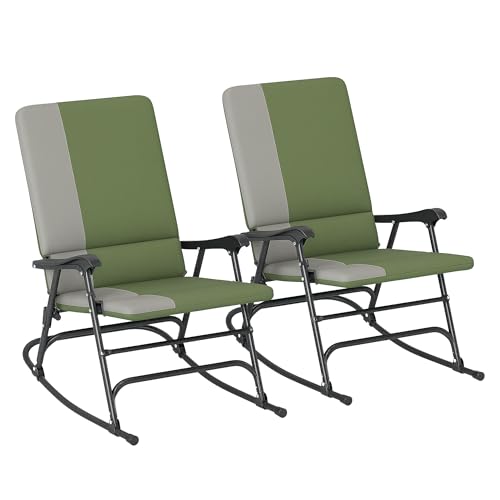 Outsunny Folding Outdoor Rocking Chairs Set of 2, Oversized Outdo...