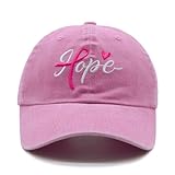 Waldeal Breast Cancer Awareness Hat, Pink Ribbons Hope Embroidered Adjustable Baseball Cap, Fight Cancer Inspirational Gifts for Women Pink