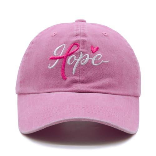 Waldeal Breast Cancer Awareness Hat Pink Ribbons Hope Embroidered Adjustable Baseball Cap Fight Cancer Inspirational Gifts for Women Pink