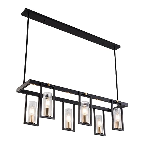 SYAXVOM Illuminazione per Isola Cucina, lampade da Tavolo in Stile Rustico a 6 luci sopra Il Tavolo, lampadario lineare a Sospensione per