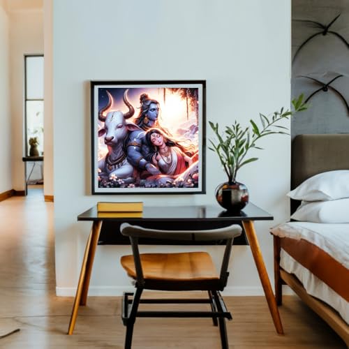 Image of Whattacraft! DIY Acrylic Paint By Number Kit For Adults Kids Beginner Number Painting Kit DIY Canvas Painting By Number Wall Decoration DIY Painting Kit For Adults | Shiv Parvati And Nandi, Multicolor