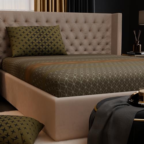 Image of Stoa Paris 100% Bamboo Cotton King Size Fitted Bedsheet with 2 Pillow Covers, 200TC Printed Bed Set, Breathable, All-Season Comfort, Home Decor, Imperial Grandeur - Garden Grove (182cmx198cm+30cm)