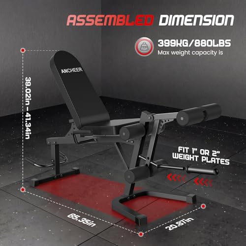 Image of ANCHEER Leg Extension and Curl Machine, Adjustable Leg Workout Machine for Lower Body Training, 880LB Capacity Plate Loaded Leg Developer for Quads, Hamstrings & Glutes, Home Gym Equipment